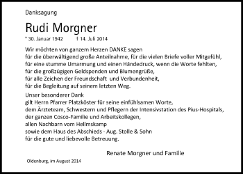 Traueranzeige von Rudi Morgner von Nordwest-Zeitung