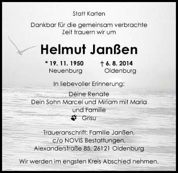 Traueranzeige von Helmut Janßen von Nordwest-Zeitung