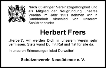 Traueranzeige von Herbert Frers von Nordwest-Zeitung