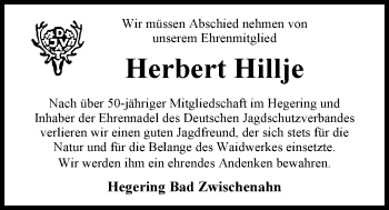 Traueranzeige von Herbert Hillje von Nordwest-Zeitung