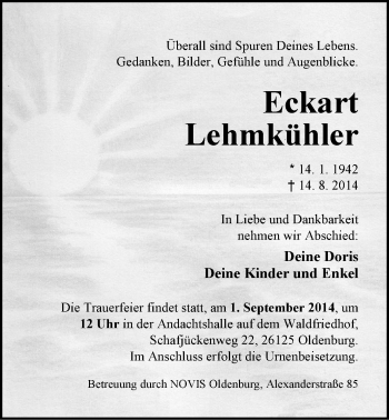 Traueranzeige von Eckart Lehmkühler von Nordwest-Zeitung