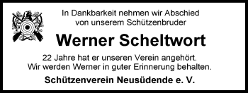 Traueranzeige von Werner Scheltwort von Nordwest-Zeitung