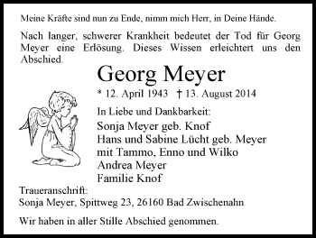 Traueranzeige von Georg Meyer von Nordwest-Zeitung