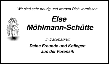 Traueranzeige von Else Möhlmann-Schütte von Nordwest-Zeitung