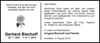 Traueranzeige von Gerhard Bischoff von Nordwest-Zeitung