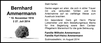 Traueranzeige von Bernhard Ammermann von Nordwest-Zeitung