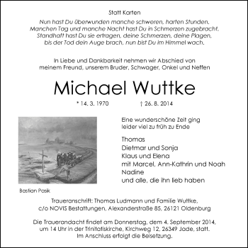 Traueranzeige von Michael Wuttke von Nordwest-Zeitung