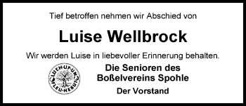 Traueranzeige von Luise Wellbrock von Nordwest-Zeitung