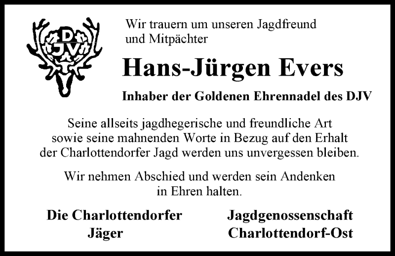  Traueranzeige für Hans-Jürgen  Evers vom 05.09.2014 aus Nordwest-Zeitung