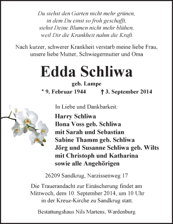 Traueranzeige von Edda Schliwa von Nordwest-Zeitung
