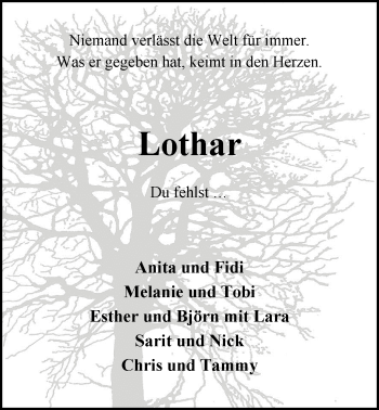 Traueranzeige von Lothar Fenzke von Nordwest-Zeitung