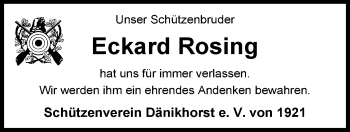 Traueranzeige von Eckard Rosing von Nordwest-Zeitung