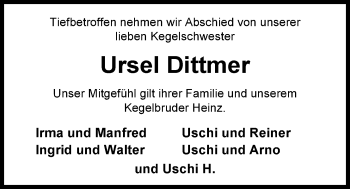 Traueranzeige von Ursel Dittmer von Nordwest-Zeitung