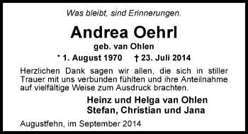 Traueranzeige von Andrea Oehrl von Nordwest-Zeitung
