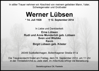 Traueranzeige von Werner Lübsen von Nordwest-Zeitung