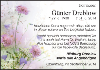 Traueranzeige von Günter Dreblow von Nordwest-Zeitung