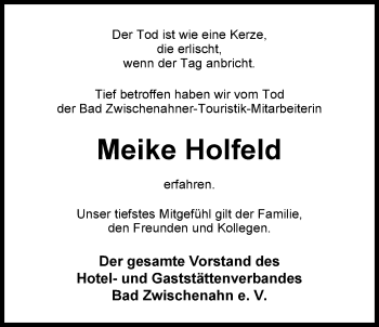 Traueranzeige von Meike Holfeld von Nordwest-Zeitung
