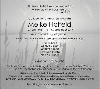 Traueranzeige von Meike Holfeld von Nordwest-Zeitung