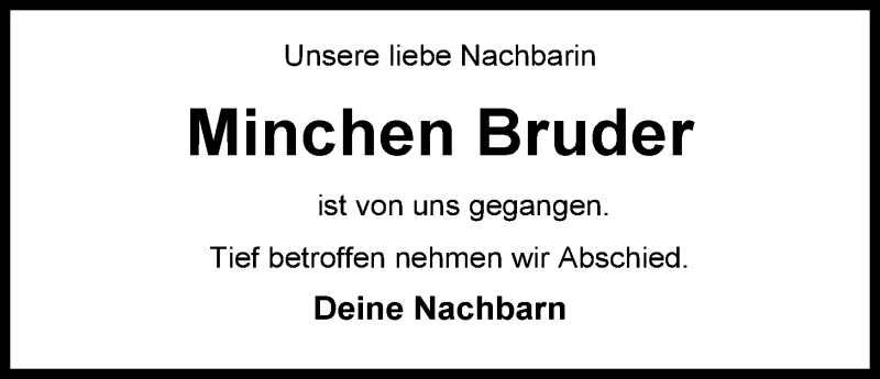  Traueranzeige für Harmine Johanna Bruder vom 24.09.2014 aus Nordwest-Zeitung
