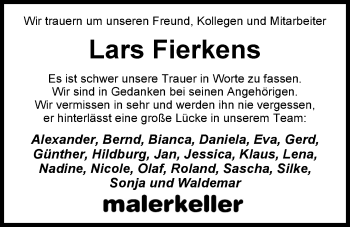 Traueranzeige von Lars Fierkens von Nordwest-Zeitung
