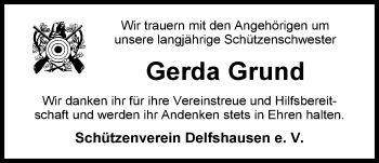 Traueranzeige von Gerda Grund von Nordwest-Zeitung