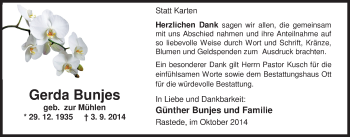 Traueranzeige von Gerda Bunjes von Nordwest-Zeitung