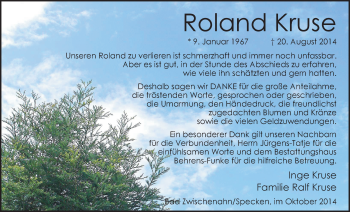 Traueranzeige von Roland Kruse von Nordwest-Zeitung