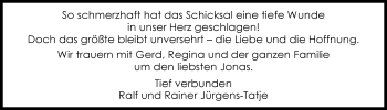 Traueranzeige von Jonas Gerd Lüerßen von Nordwest-Zeitung