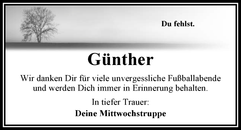  Traueranzeige für Günther Baumann vom 09.10.2014 aus Nordwest-Zeitung