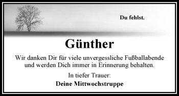 Traueranzeige von Günther Baumann von Nordwest-Zeitung
