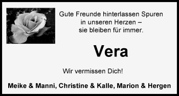 Traueranzeige von Vera Böseleger von Nordwest-Zeitung