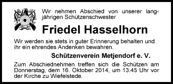 Traueranzeige von Friedel Hasselhorn von Nordwest-Zeitung