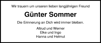 Traueranzeige von Günter Sommer von Nordwest-Zeitung