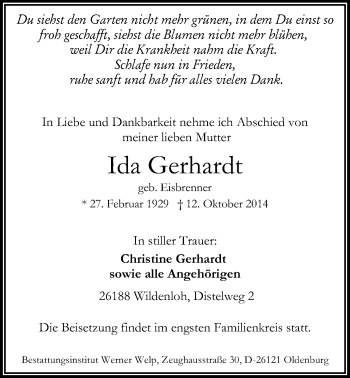 Traueranzeige von Herbert Gerhardt von Nordwest-Zeitung