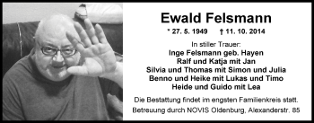 Traueranzeige von Ewald Felsmann von Nordwest-Zeitung