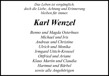 Traueranzeige von Karl Wenzel von Nordwest-Zeitung