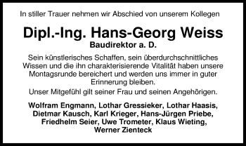 Traueranzeige von Hans-Georg Weiss von Nordwest-Zeitung