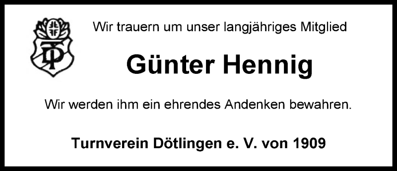  Traueranzeige für Günter Hennig vom 22.10.2014 aus Nordwest-Zeitung