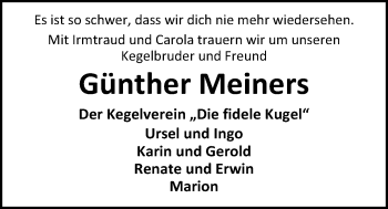 Traueranzeige von Günther Meiners von Nordwest-Zeitung