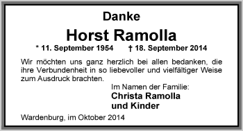 Traueranzeige von Horst Ramolla von Nordwest-Zeitung