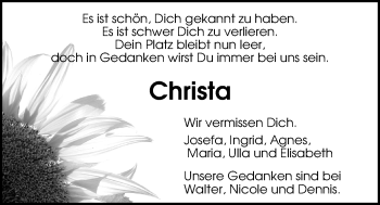 Traueranzeige von Christa Würdemann von Nordwest-Zeitung