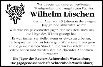 Traueranzeige von Wilhelm Lüschen von Nordwest-Zeitung