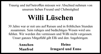 Traueranzeige von Wilhelm Lüschen von Nordwest-Zeitung
