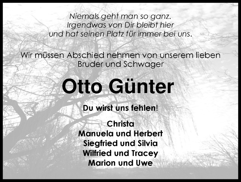  Traueranzeige für Otto Günter vom 05.11.2014 aus Nordwest-Zeitung