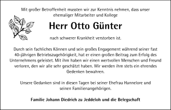 Traueranzeige von Otto Günter von Nordwest-Zeitung