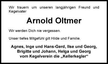 Traueranzeige von Arnold Oltmer von Nordwest-Zeitung