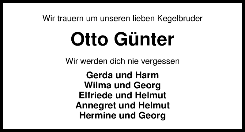  Traueranzeige für Otto Günter vom 06.11.2014 aus Nordwest-Zeitung