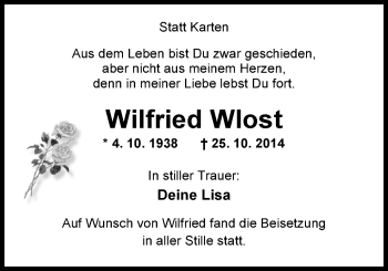 Traueranzeige von Wilfried Wlost von Nordwest-Zeitung