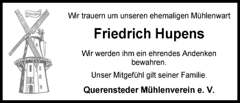 Traueranzeige von Friedrich Hupens von Nordwest-Zeitung