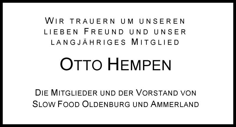  Traueranzeige für Otto Hempen vom 13.11.2014 aus Nordwest-Zeitung